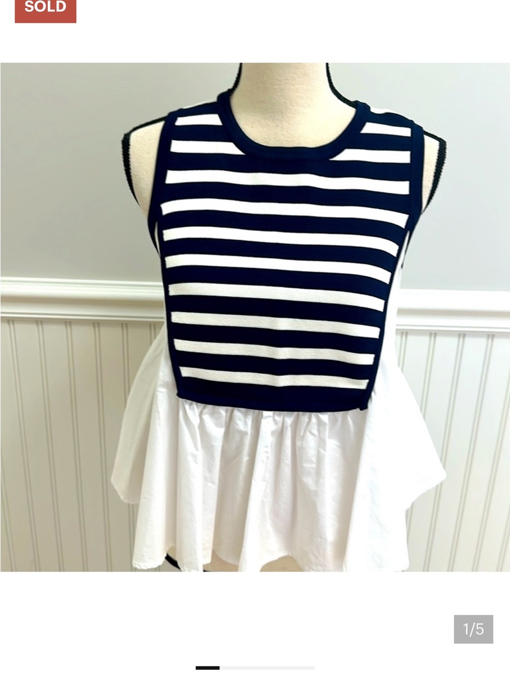 English Factory Navy & White Striped Peplum Tank